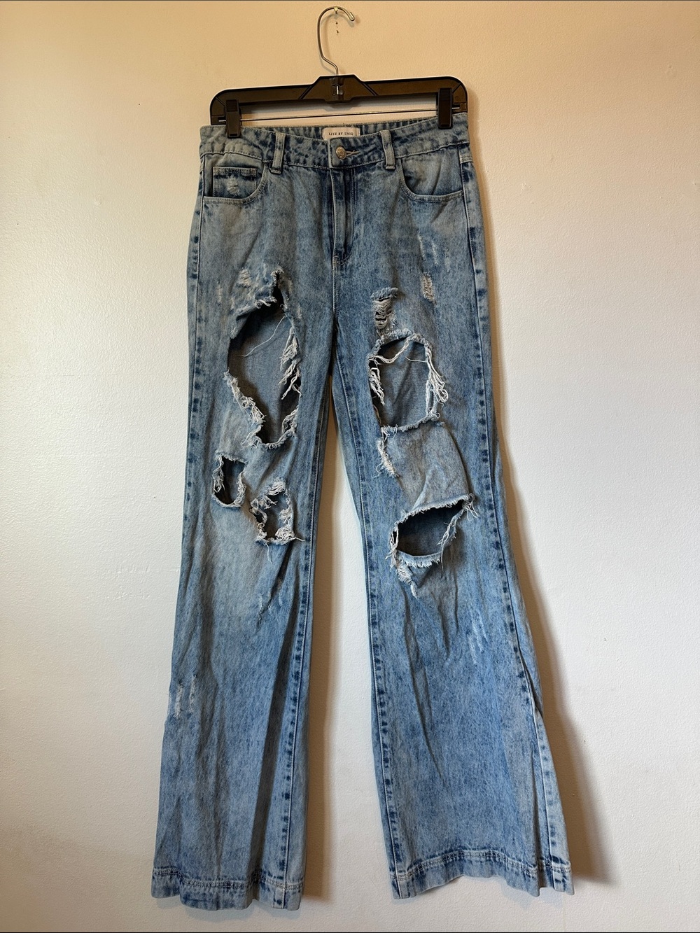 Unique Distressed Jeans Wide Leg Size 26 Y2K‎ Grunge Edgy Slouchy Baggy Edgy